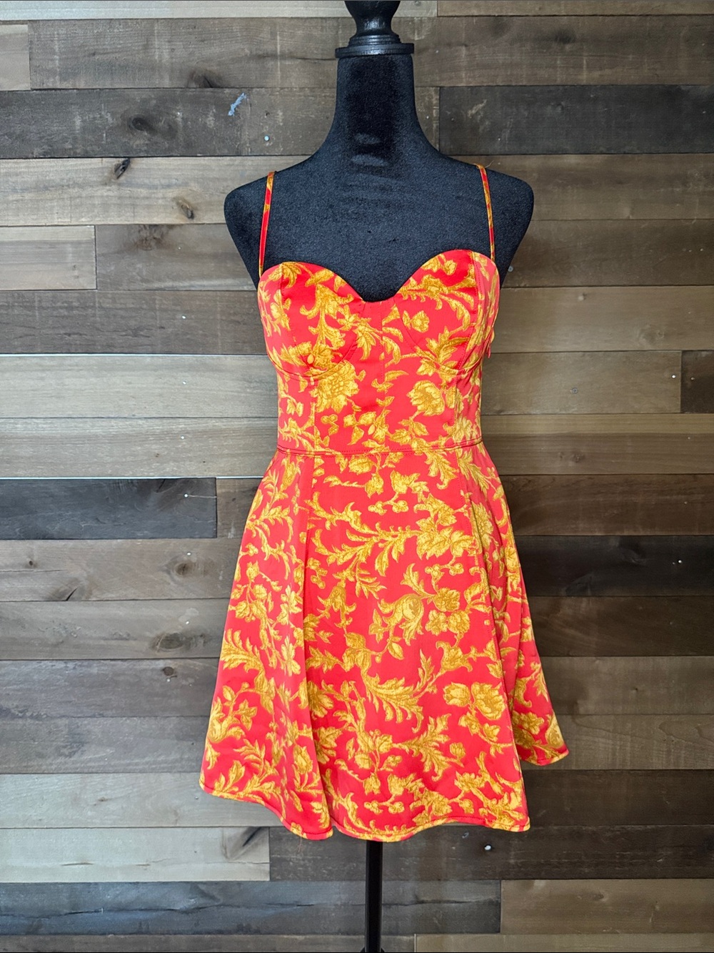 Urban Outfitters Red Mini Dress with Yellow Floral Print